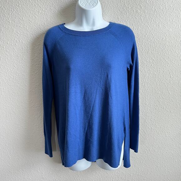 Halogen Blue Cashmere Blend Oversized Sweater Women's XS Relaxed Side Slit Knit - Picture 1 of 6